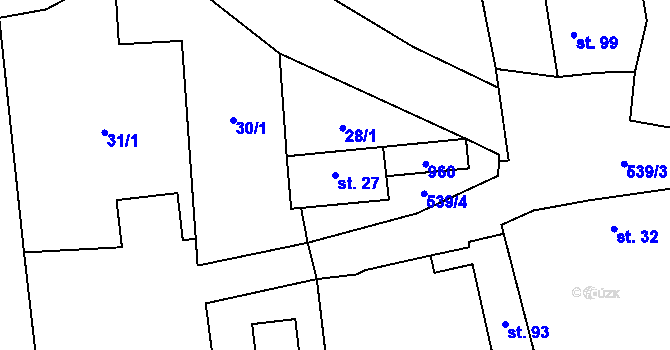 Parcela st. 27 v KÚ Tmaň, Katastrální mapa