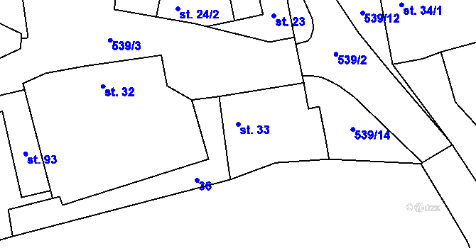 Parcela st. 33 v KÚ Tmaň, Katastrální mapa