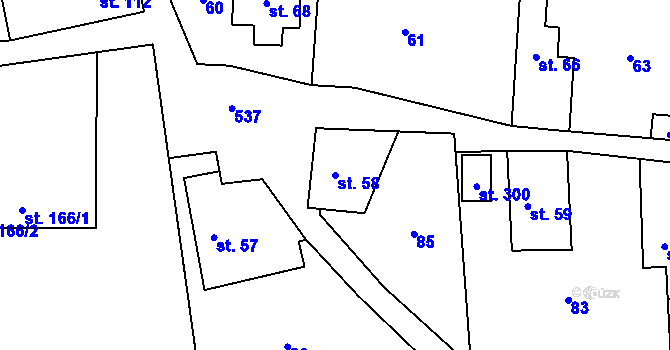 Parcela st. 58 v KÚ Tmaň, Katastrální mapa