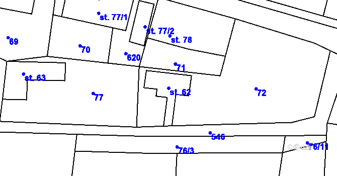 Parcela st. 62 v KÚ Tmaň, Katastrální mapa