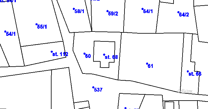 Parcela st. 68 v KÚ Tmaň, Katastrální mapa