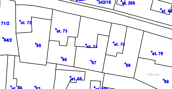 Parcela st. 74 v KÚ Tmaň, Katastrální mapa