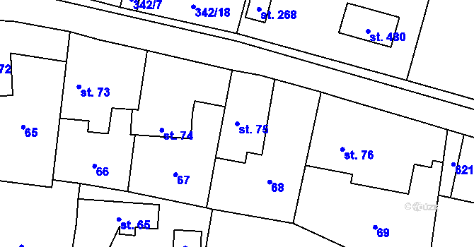 Parcela st. 75 v KÚ Tmaň, Katastrální mapa