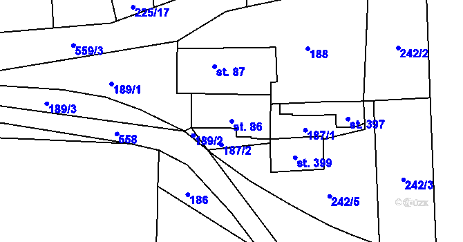 Parcela st. 86 v KÚ Tmaň, Katastrální mapa