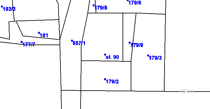 Parcela st. 90 v KÚ Tmaň, Katastrální mapa