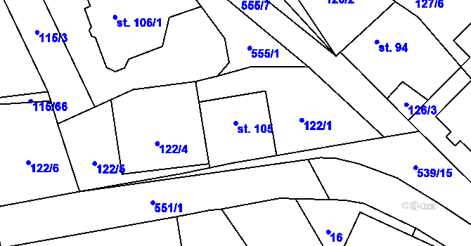 Parcela st. 105 v KÚ Tmaň, Katastrální mapa