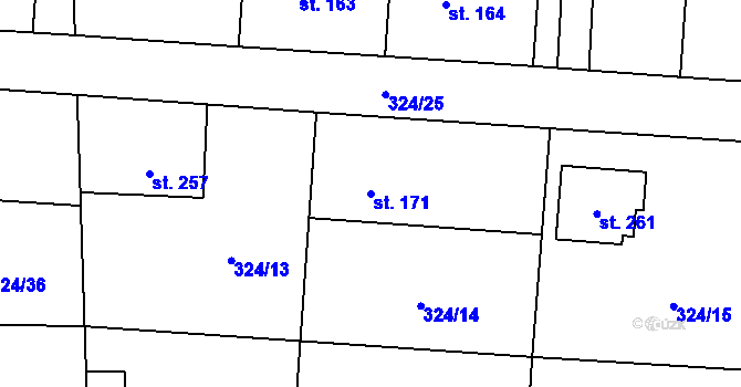 Parcela st. 171 v KÚ Tmaň, Katastrální mapa