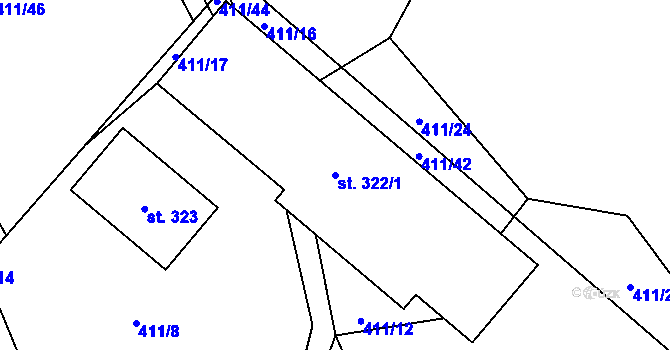 Parcela st. 322/1 v KÚ Tmaň, Katastrální mapa