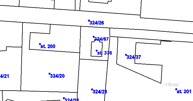 Parcela st. 376 v KÚ Tmaň, Katastrální mapa