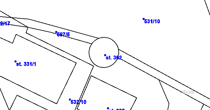 Parcela st. 392 v KÚ Tmaň, Katastrální mapa