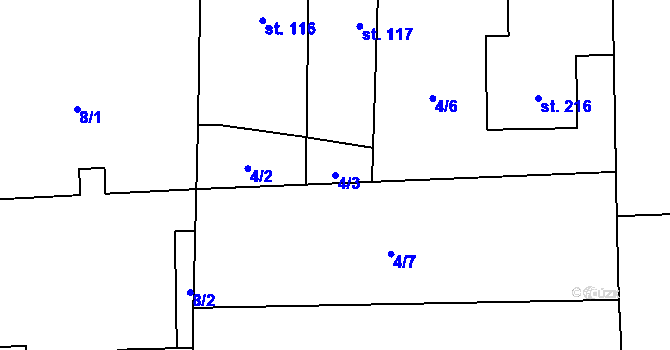 Parcela st. 4/3 v KÚ Tmaň, Katastrální mapa