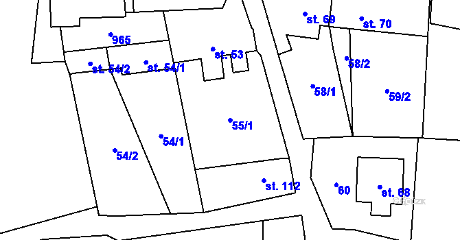 Parcela st. 55/1 v KÚ Tmaň, Katastrální mapa