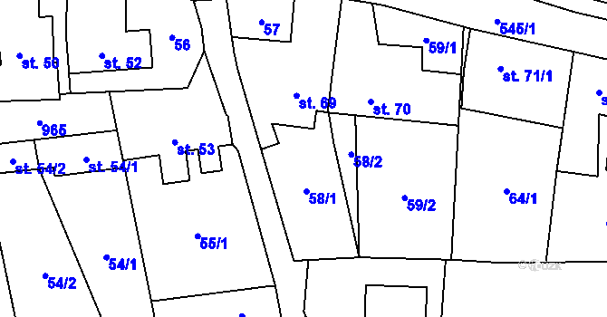 Parcela st. 58 v KÚ Tmaň, Katastrální mapa