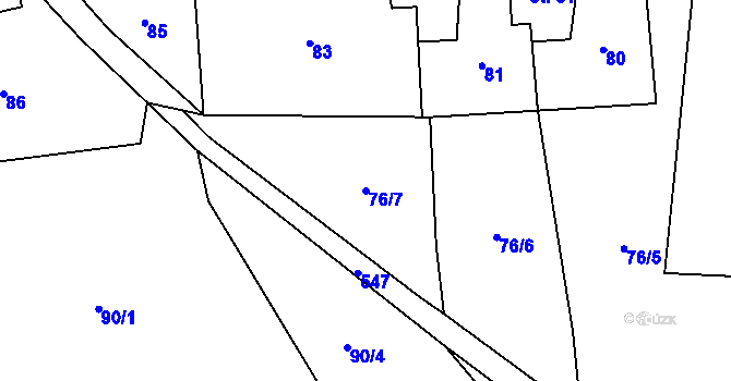 Parcela st. 76/7 v KÚ Tmaň, Katastrální mapa