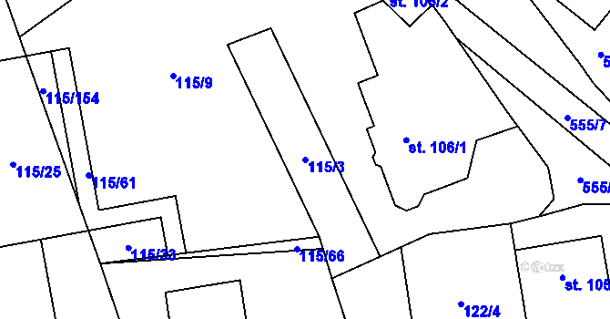 Parcela st. 115/3 v KÚ Tmaň, Katastrální mapa