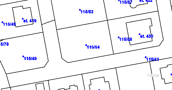 Parcela st. 115/54 v KÚ Tmaň, Katastrální mapa