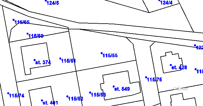 Parcela st. 115/55 v KÚ Tmaň, Katastrální mapa