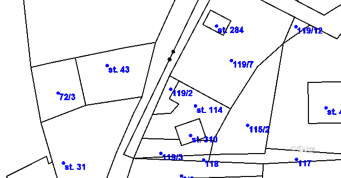 Parcela st. 119/2 v KÚ Tmaň, Katastrální mapa