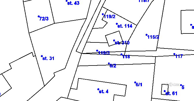 Parcela st. 119/3 v KÚ Tmaň, Katastrální mapa