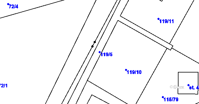 Parcela st. 119/5 v KÚ Tmaň, Katastrální mapa