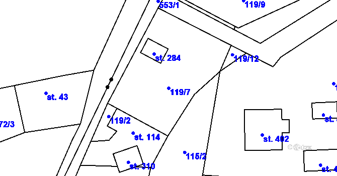Parcela st. 119/7 v KÚ Tmaň, Katastrální mapa
