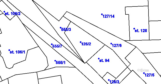 Parcela st. 126/2 v KÚ Tmaň, Katastrální mapa