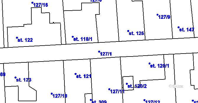 Parcela st. 127/1 v KÚ Tmaň, Katastrální mapa