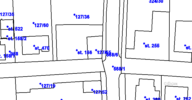 Parcela st. 127/55 v KÚ Tmaň, Katastrální mapa