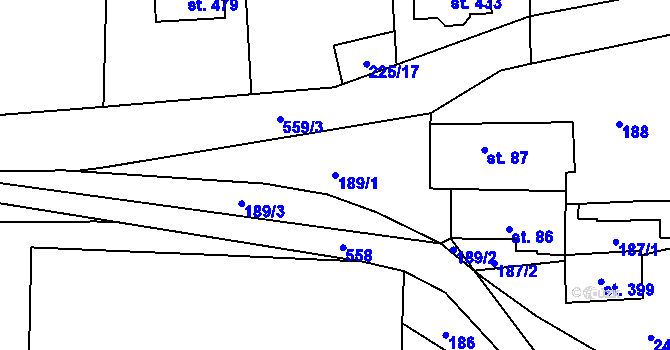 Parcela st. 189/1 v KÚ Tmaň, Katastrální mapa