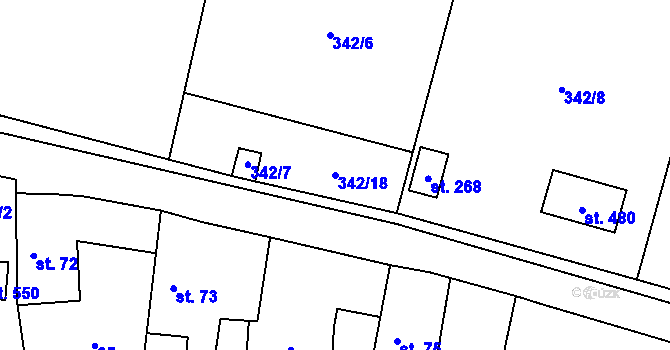 Parcela st. 342/18 v KÚ Tmaň, Katastrální mapa