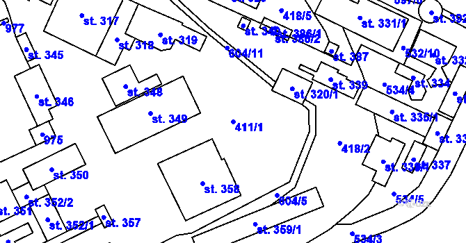 Parcela st. 411/1 v KÚ Tmaň, Katastrální mapa