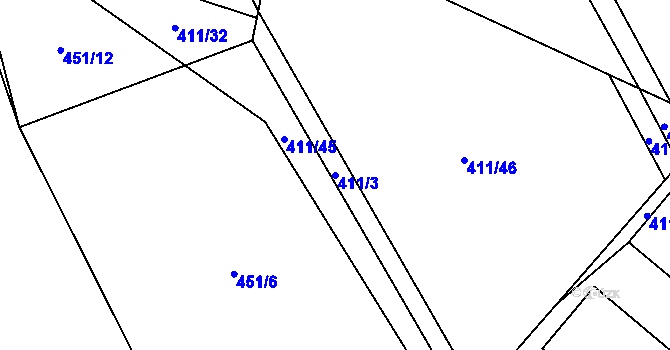 Parcela st. 411/3 v KÚ Tmaň, Katastrální mapa