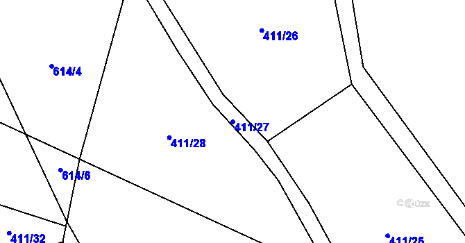 Parcela st. 411/27 v KÚ Tmaň, Katastrální mapa