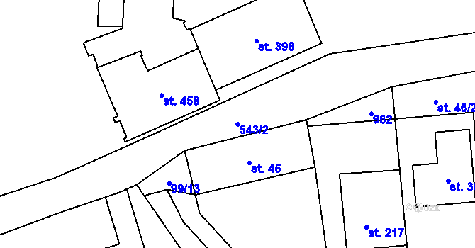 Parcela st. 543/2 v KÚ Tmaň, Katastrální mapa