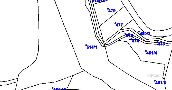 Parcela st. 614/1 v KÚ Tmaň, Katastrální mapa