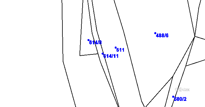 Parcela st. 614/11 v KÚ Tmaň, Katastrální mapa