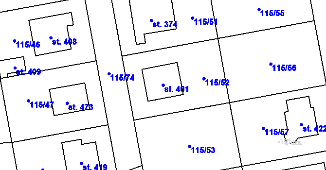 Parcela st. 401 v KÚ Tmaň, Katastrální mapa