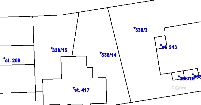 Parcela st. 338/14 v KÚ Tmaň, Katastrální mapa