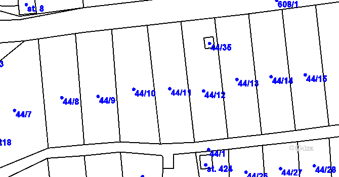 Parcela st. 44/11 v KÚ Tmaň, Katastrální mapa
