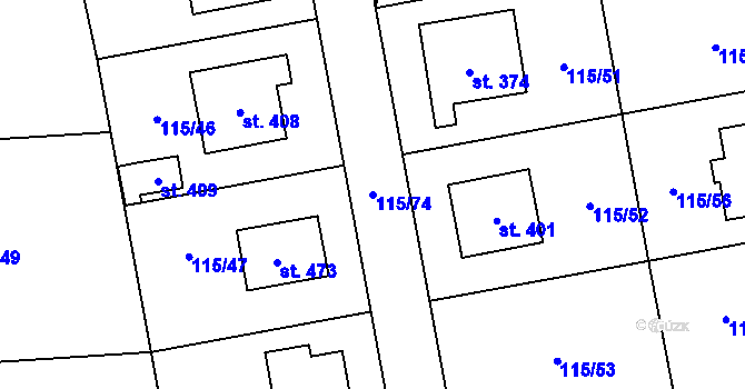 Parcela st. 115/74 v KÚ Tmaň, Katastrální mapa