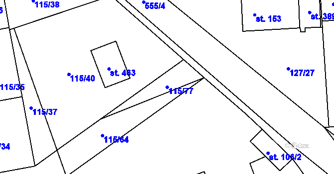 Parcela st. 115/77 v KÚ Tmaň, Katastrální mapa