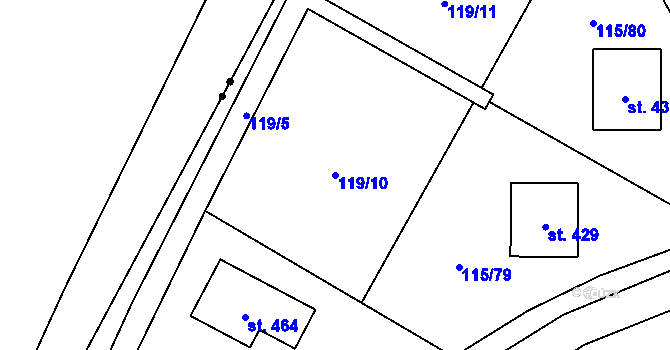Parcela st. 119/10 v KÚ Tmaň, Katastrální mapa