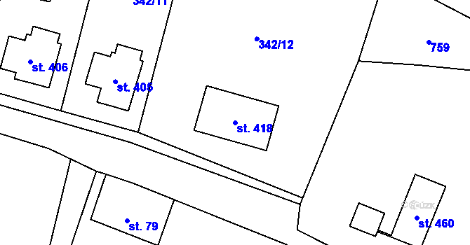 Parcela st. 418 v KÚ Tmaň, Katastrální mapa