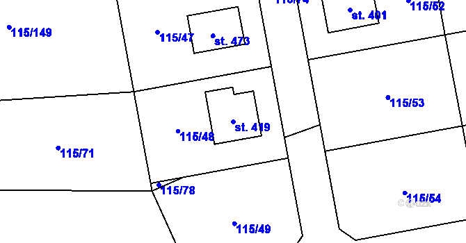 Parcela st. 419 v KÚ Tmaň, Katastrální mapa