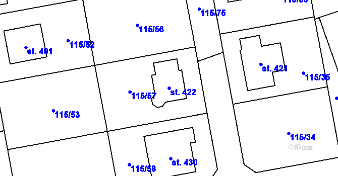 Parcela st. 422 v KÚ Tmaň, Katastrální mapa
