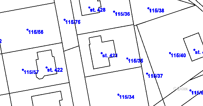 Parcela st. 421 v KÚ Tmaň, Katastrální mapa
