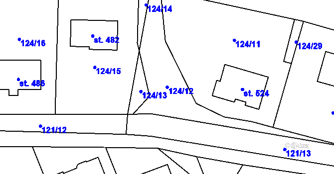 Parcela st. 124/12 v KÚ Tmaň, Katastrální mapa