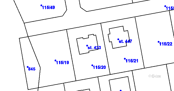 Parcela st. 423 v KÚ Tmaň, Katastrální mapa
