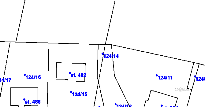 Parcela st. 124/14 v KÚ Tmaň, Katastrální mapa