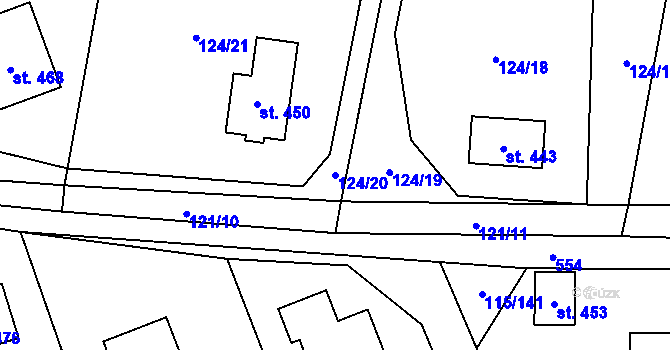 Parcela st. 124/20 v KÚ Tmaň, Katastrální mapa